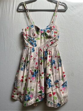 Leifsdottir Anthropologie Silk Floral Bustier Cutout Dress Size 0